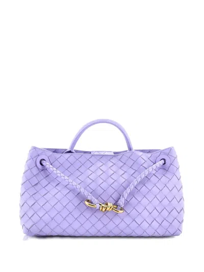 Pre-owned Bottega Veneta Andiamo East West Top Handle Bag Intrecciato Nappa Small Satchel In Purple