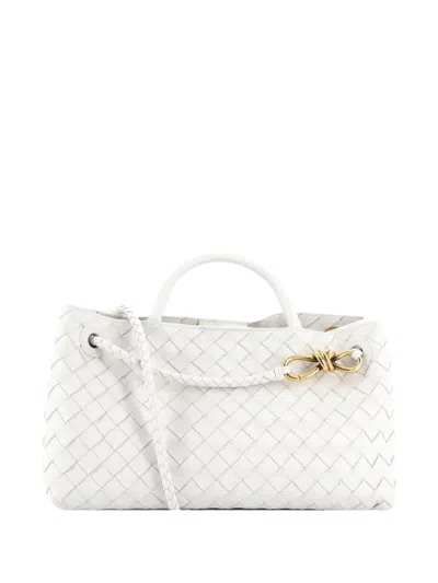 Pre-owned Bottega Veneta Andiamo East West Top Handle Bag Intrecciato Nappa Small Satchel In White