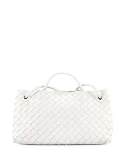 Pre-owned Bottega Veneta Andiamo East West Top Handle Bag Intrecciato Nappa Small Satchel In White