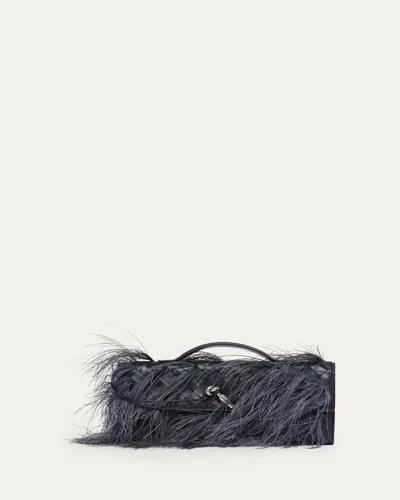 Bottega Veneta Andiamo Feather Leather Clutch Bag In Blue