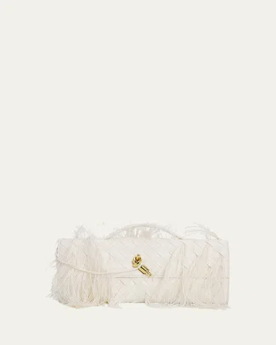 Bottega Veneta Andiamo Feather Leather Clutch Bag In White