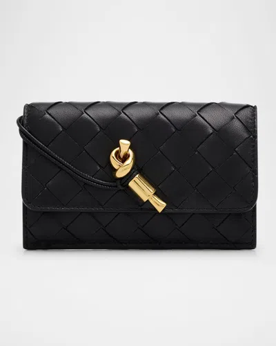 Bottega Veneta Andiamo Flap Leather Card Case In Gold