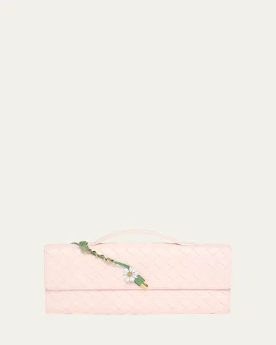 Bottega Veneta Andiamo Flower-embellished Leather Clutch Bag In Rose