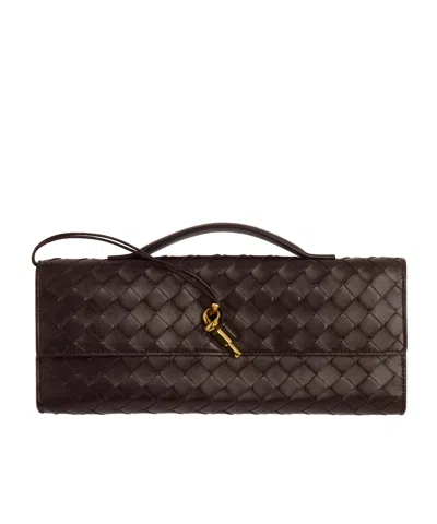 Bottega Veneta Women Leather Andiamo Clutch With Intrecciato Motif In Black