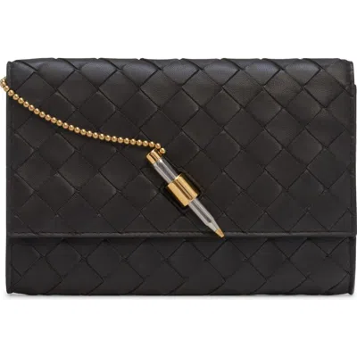 Bottega Veneta Andiamo Intrecciato Lambskin Crossbody Wallet In Black