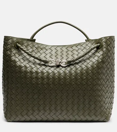 Bottega Veneta Andiamo Intrecciato Large Leather Tote Bag In Green
