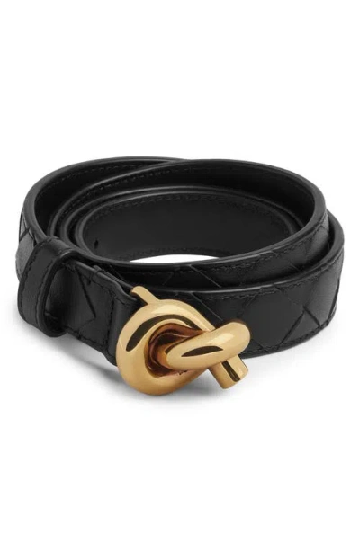 Bottega Veneta Andiamo Intrecciato Leather Belt In Black