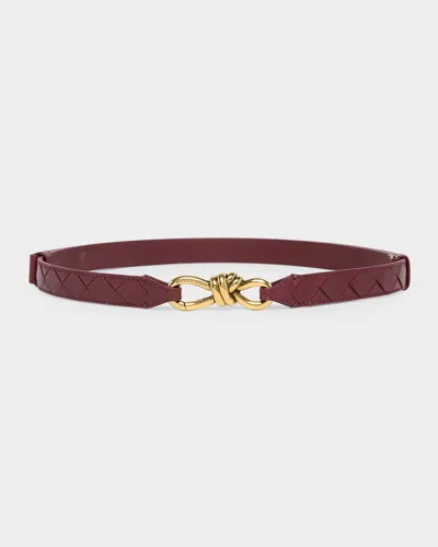 Bottega Veneta Andiamo Intrecciato Leather Belt In Burgundy