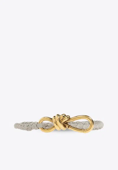 Bottega Veneta Andiamo Intrecciato Leather Belt In Agate Gray