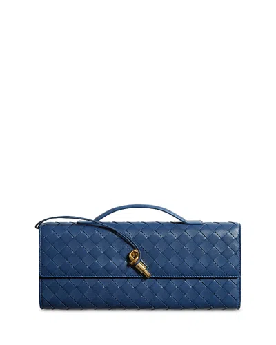 Bottega Veneta Andiamo Intrecciato Leather Clutch In Blue