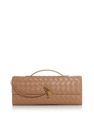 Bottega Veneta Andiamo Intrecciato Leather Clutch In Brown