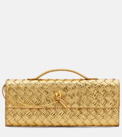 Bottega Veneta Andiamo Intrecciato Leather Clutch In Gold