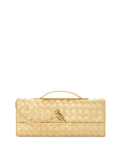 Bottega Veneta Andiamo Intrecciato Leather Clutch In Gold