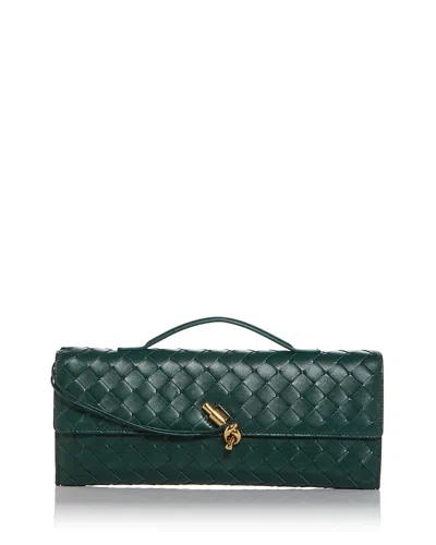 Bottega Veneta Andiamo Intrecciato Leather Clutch In Green