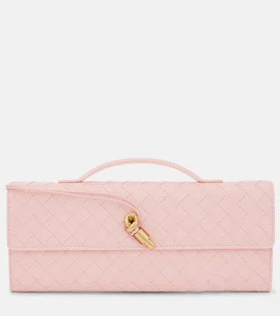 Bottega Veneta Long Andiamo Intrecciato Leather Clutch In Rose