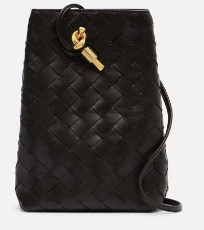 Bottega Veneta Andiamo Intrecciato Leather Phone Pouch In Brown