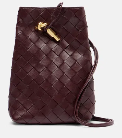 Bottega Veneta Andiamo Intrecciato Leather Phone Pouch In Burgundy