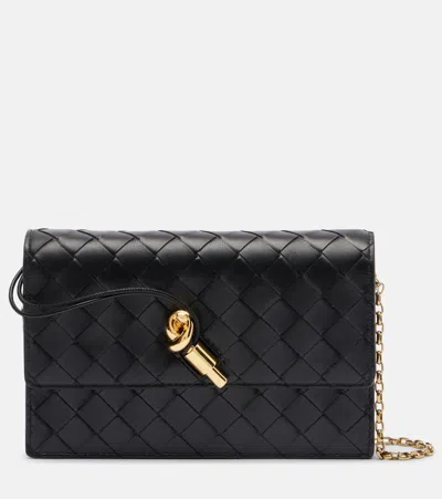 Bottega Veneta Andiamo Intrecciato Leather Shoulder Bag In Black