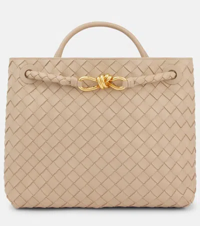 Bottega Veneta Andiamo Intrecciato Medium Leather Tote Bag In White