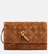 Bottega Veneta Andiamo Intrecciato Mini Suede Crossbody Bag In Gold