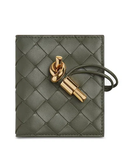 Bottega Veneta Andiamo Intrecciato Nappa Leather Flap Card Case In Green