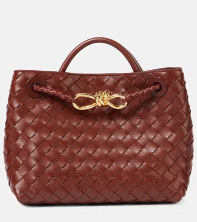 Bottega Veneta Andiamo Intrecciato Small Leather Tote Bag In Brown