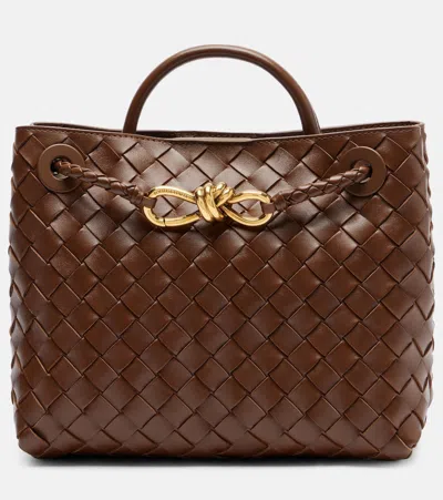 Bottega Veneta Andiamo Intrecciato Small Leather Tote Bag In Brown