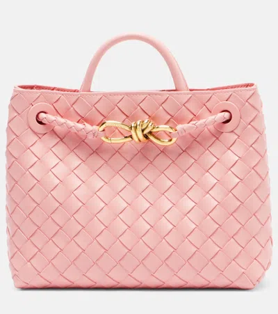 Bottega Veneta Andiamo Intrecciato Small Leather Tote Bag In Pink