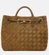 Bottega Veneta Andiamo Intrecciato Small Suede Tote Bag In Brown
