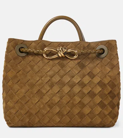 Bottega Veneta Andiamo Intrecciato Small Suede Tote Bag In Brown