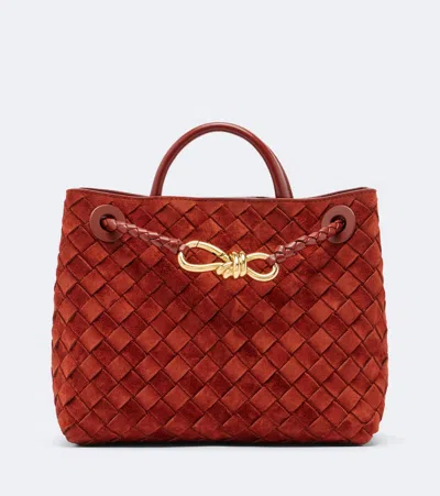 Bottega Veneta Andiamo Intrecciato Small Suede Tote Bag In Orange