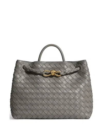 Bottega Veneta Andiamo Intrecciato Twist-detail Tote Bag In Gray