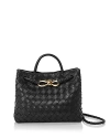 Bottega Veneta Small Andiamo East-west Leather Bag In Black/brass