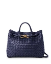 Bottega Veneta Andiamo Intrecciato Woven Leather Small Shoulder Bag In Blue