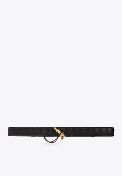 Bottega Veneta Andiamo Knot Buckle Intrecciato Leather Belt In Fondant