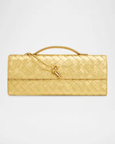 Bottega Veneta Andiamo Laminated Leather Clutch Bag In Gold