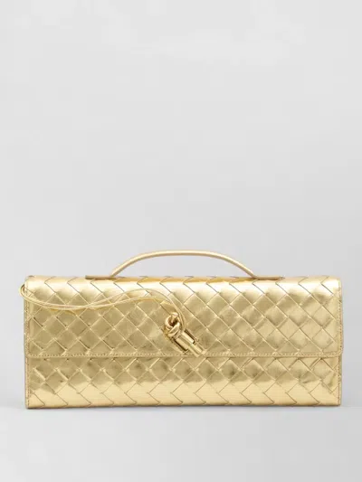 Bottega Veneta Andiamo Laminated Leather Clutch Bag In Neutral