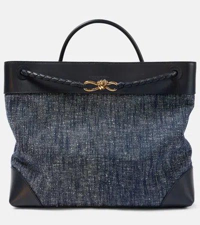 Bottega Veneta Large Andiamo Denim Boucle Crossbody Bag In Navy White