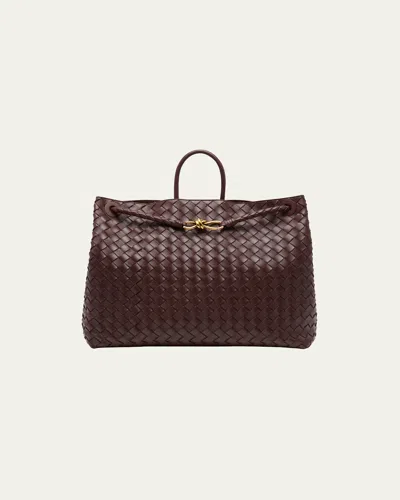 Bottega Veneta Andiamo Large Intreccio Lambskin Top-handle Bag In Brown