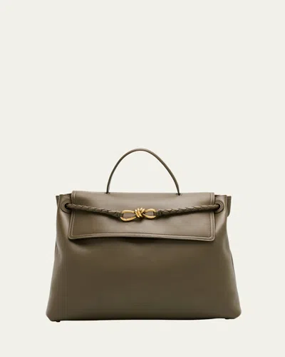 Bottega Veneta Andiamo Large Leather Top-handle Bag In Green