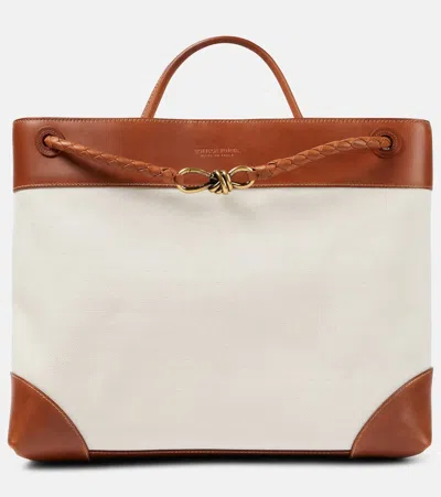 Bottega Veneta Andiamo Large Leather-trimmed Canvas Tote Bag In Neutrals