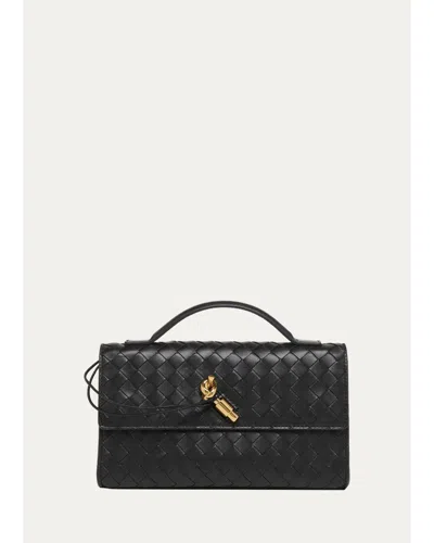 Bottega Veneta Andiamo Leather Clutch In Black