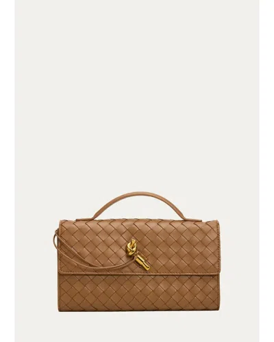 Bottega Veneta Andiamo Leather Clutch In Dark Caramel