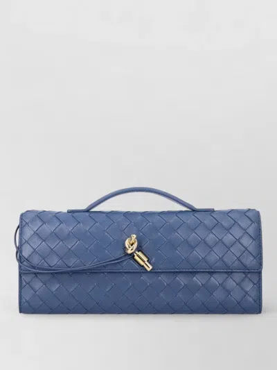 Bottega Veneta Andiamo Leather Clutch Structured Top Handle In Blue