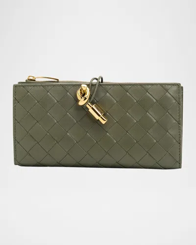 Bottega Veneta Andiamo Leather Long Wallet In Green