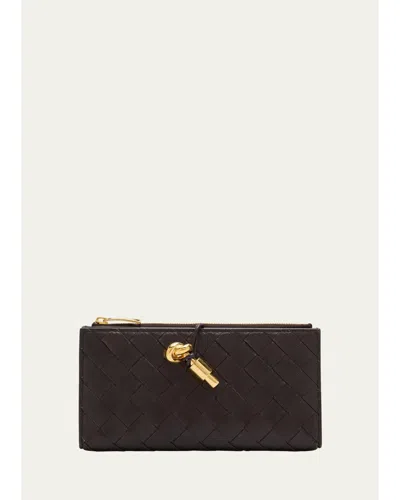 Bottega Veneta Andiamo Leather Long Wallet In Brown