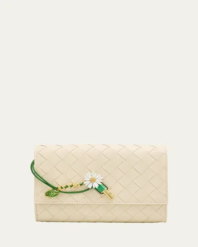 Bottega Veneta Andiamo Leather Pouch Bag With Enamel Daisy Flower In Neutral
