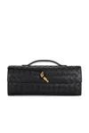 Bottega Veneta Long Andiamo Clutch Bag With Handle In Black & Muse Brass