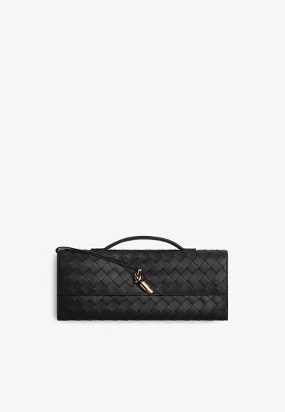 Bottega Veneta Andiamo Long Clutch In Intrecciato Lamb Leather In Black