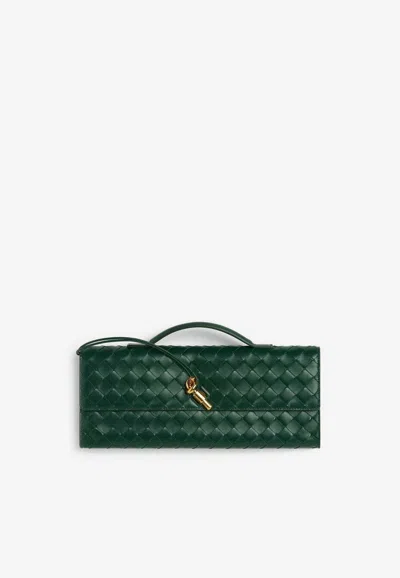 Bottega Veneta Womens Andiamo Leather Clutch Bag Emerald Green-m Bras